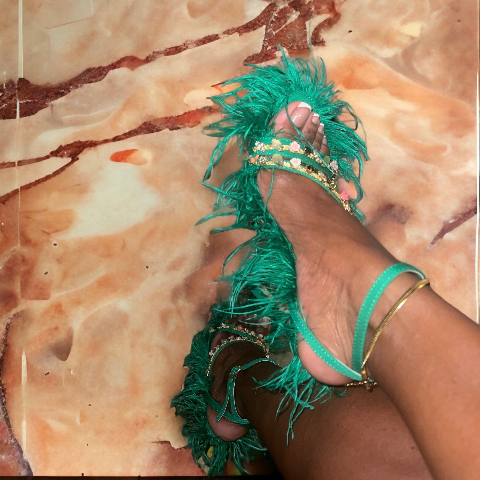 Seeing Green Emerald Feather Sandals
