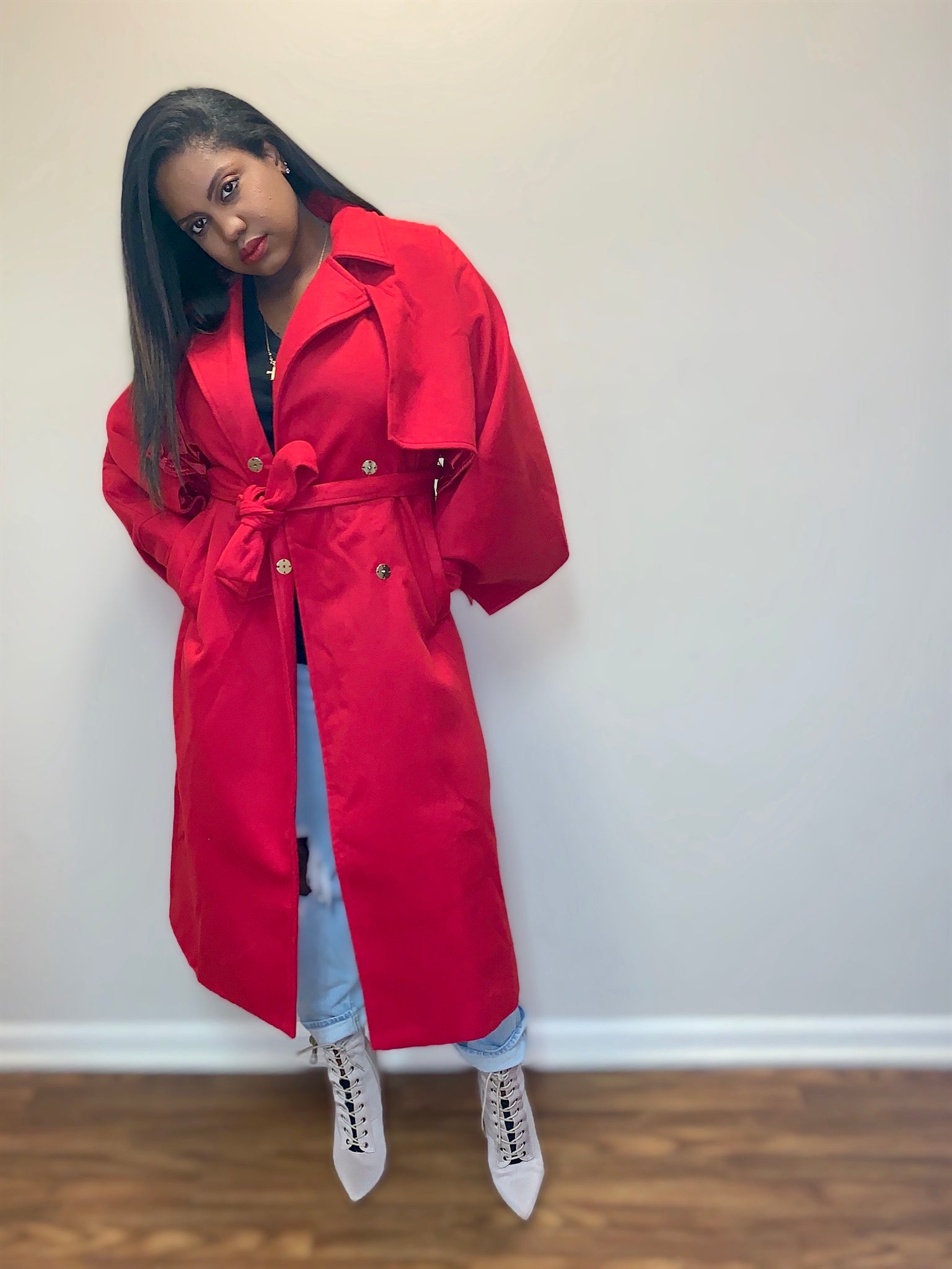 Miranda (red) cape sleeve trench – Elevated Shoetique