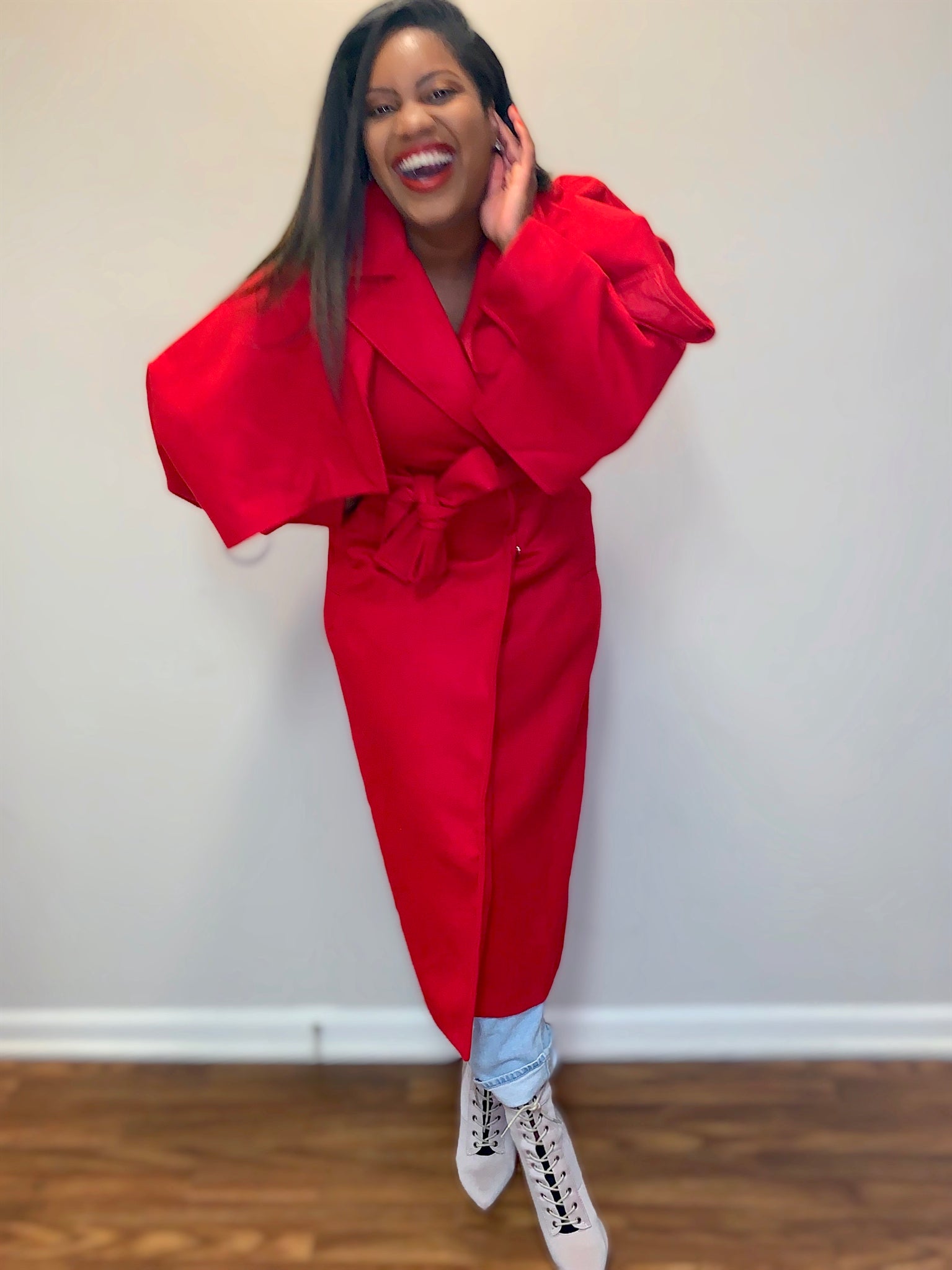 Miranda (red) cape sleeve trench – Elevated Shoetique